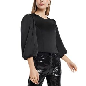 Express Satin Crew Neck Puff Sleeve Top
